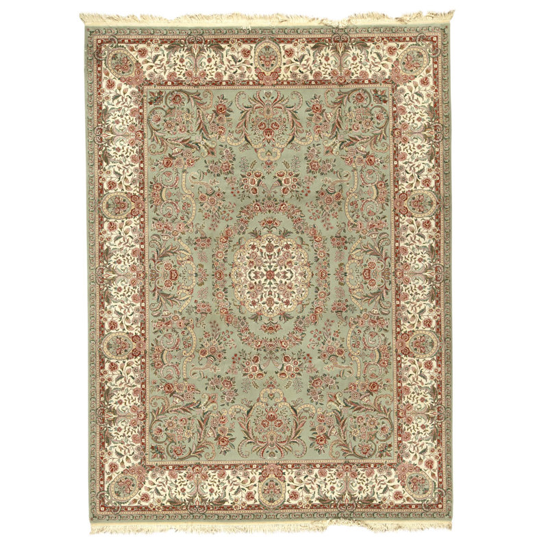 Hand Knotted Wool Area Rug in Green