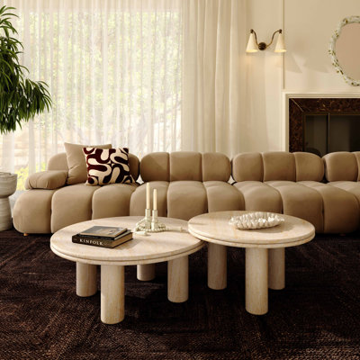 Cheyan Faux Travertine Indoor/Outdoor Round Accent Table