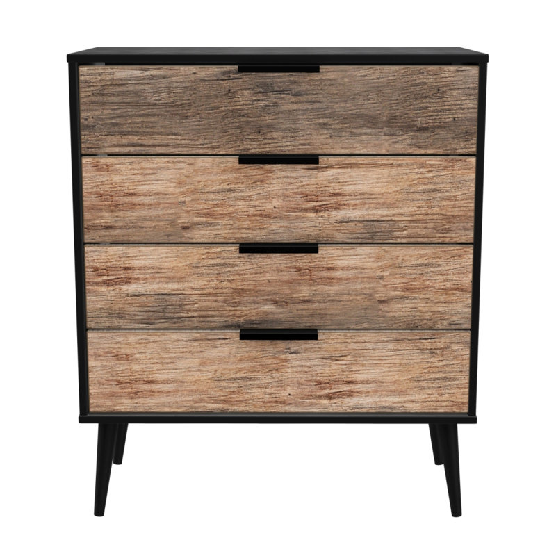 Fully Assembled Berryhill 4 Drawer 76.5Cm W Chest of Drawers, Oak/Black