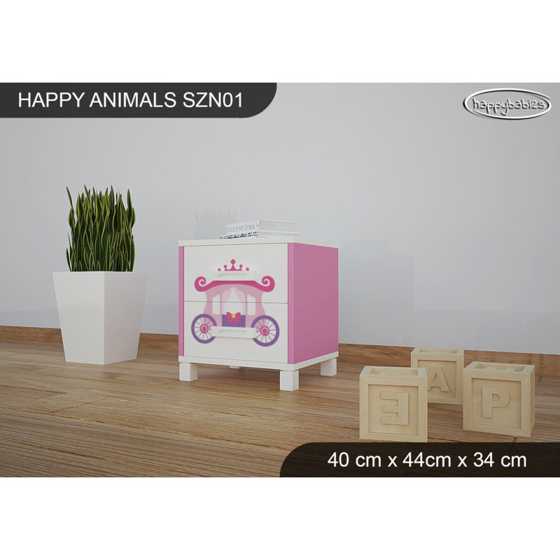 2 Drawer Nightstand, White/Pink