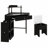Glass Tabletop Corner Vanity Desk with Charging Station, Pull-Out Side Cabinet & Storage Shelf Drawer, Triangle Makeup Vanity Set with Cushioned Stool-126625574