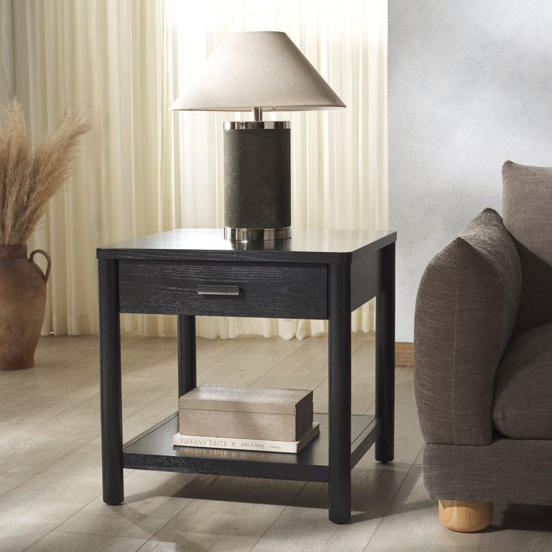 Jaylessa Wood 1 Drawer End Table, Black