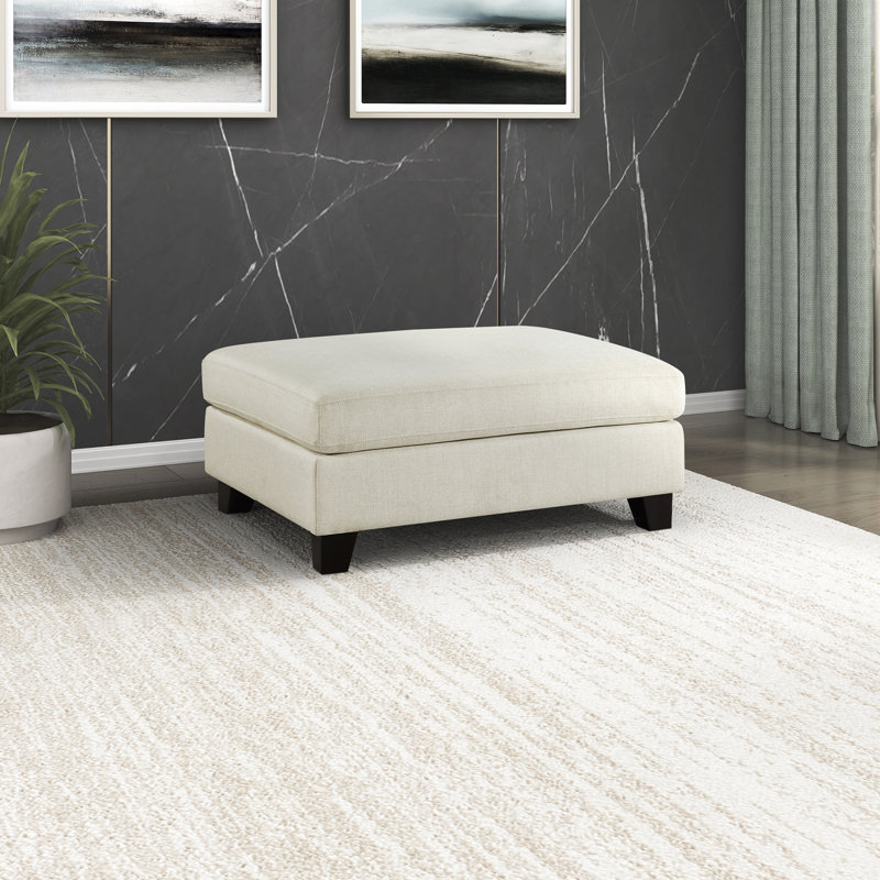Knott 40.5" Modern Rectangle Textured Fabric Ottoman with Superior Pocket Coil Seating and Solid Wood Legs