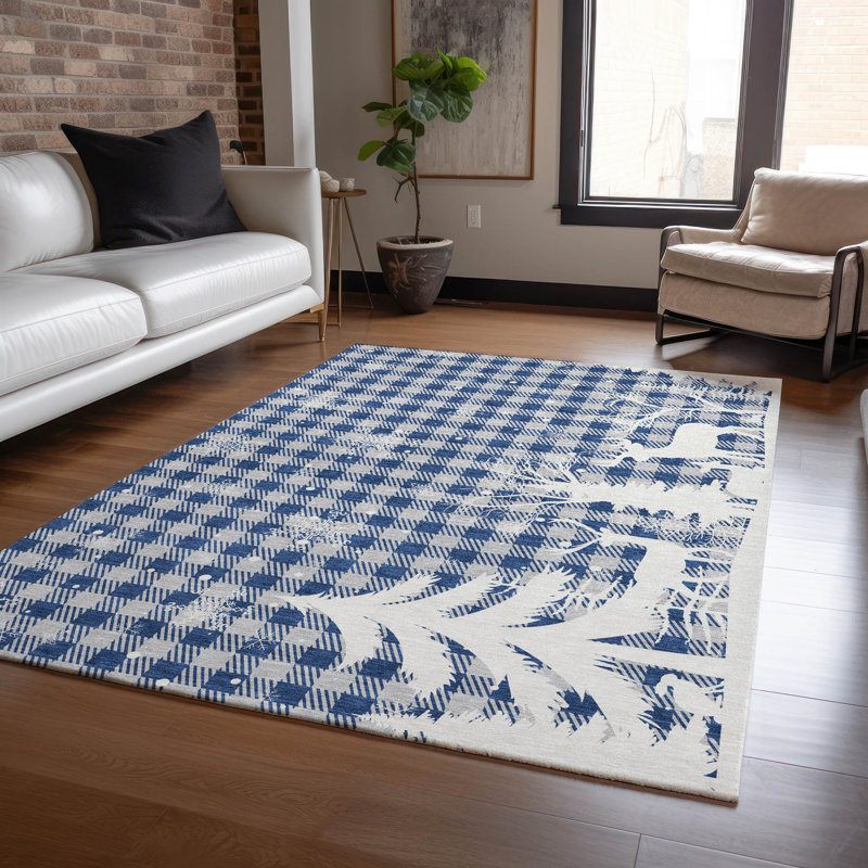 Tapis bleu renne de Noël intérieur / extérieur lavable à la machine, Rectangulaire 3 pi x 5 pi