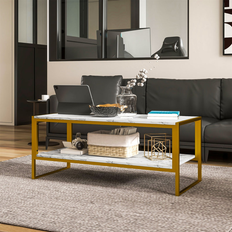 Clida Coffee Table with Storage, White, Gold