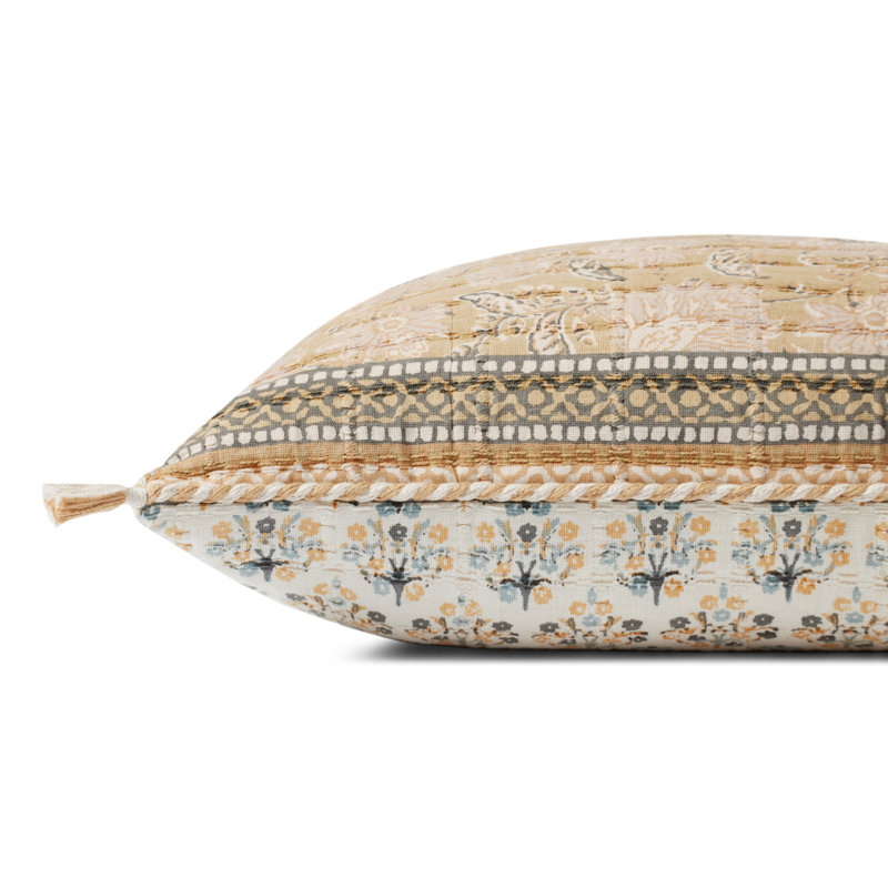 Tassels 100% Cotton Reversible Throw Pillow, Down