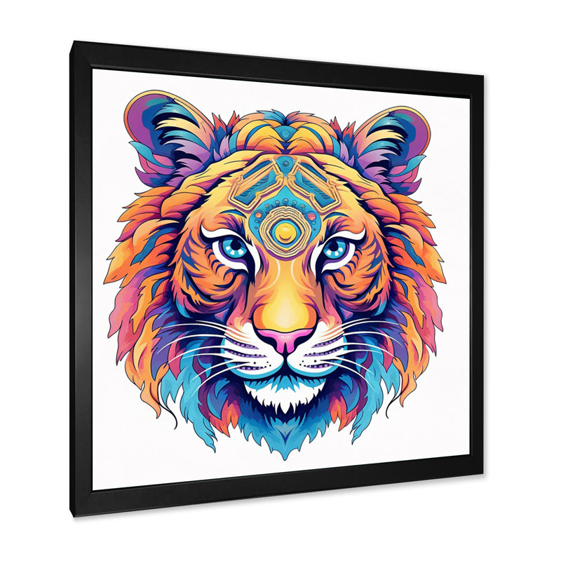 Tête de tigre vibrante - imprimé, H 24 po x l 24 po x P 1 po, Cadre simple noir