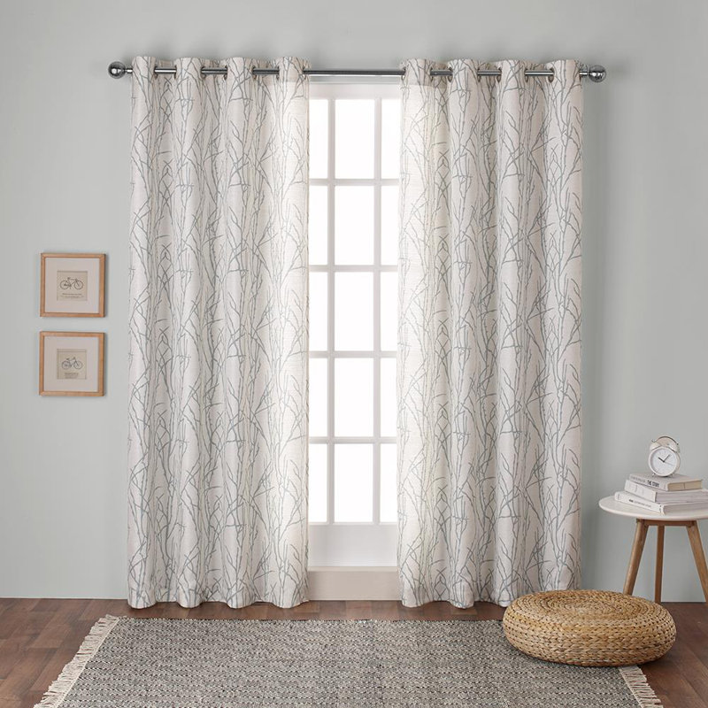 Bellicent Floral Semi-Sheer Grommet Curtain Panels, 54" W x 108" L, Sea Foam