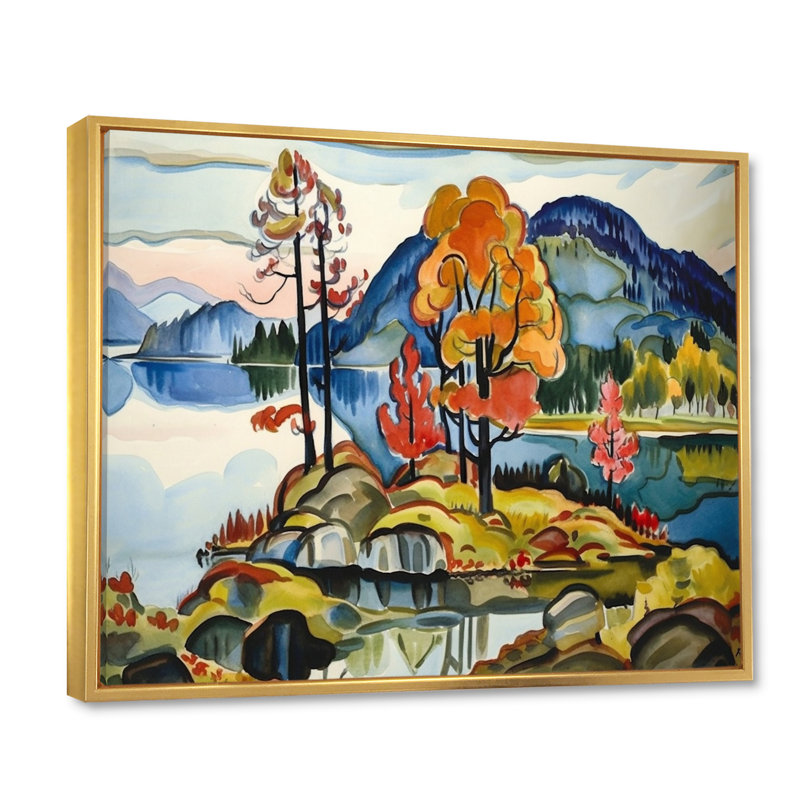Peinture d'automne «Mountain Beauty Serenity», H 30 po x l 40 po, Cadre flottant doré