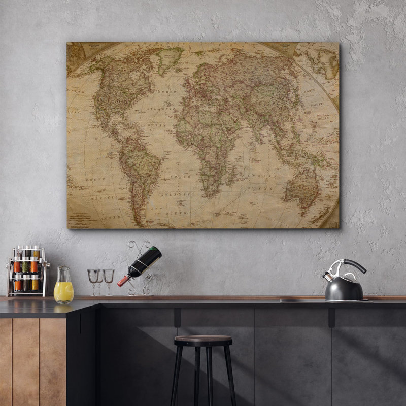 Reproduction d'art sur toile, carte du monde, H 16 po x l 24 po x P 1,5 po