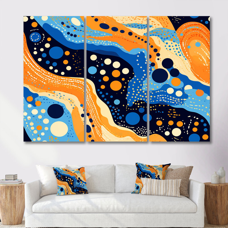Vagues d'ethnie océanique - ensemble de décoration murale abstraite, H 28 po x l 36 po x P 1 po, Toile tendue