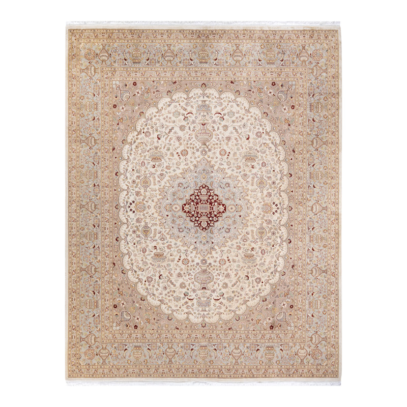 Tapis unique en laine noué à la main nouvel âge de 8 pi 2 po x 10 pi 3 po Hayner en ivoire / rose / bleu