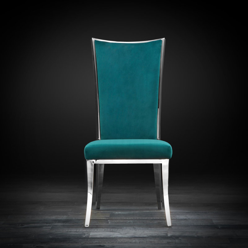 19'' H Velvet Upholstered Side Chair, Silver, Grey
