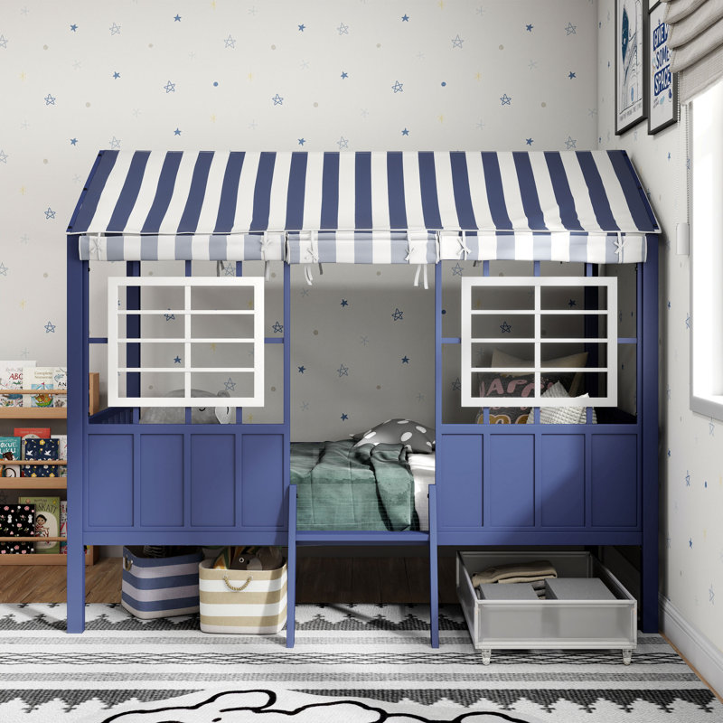 Forest Metal Twin Loft Bed, White/Blue