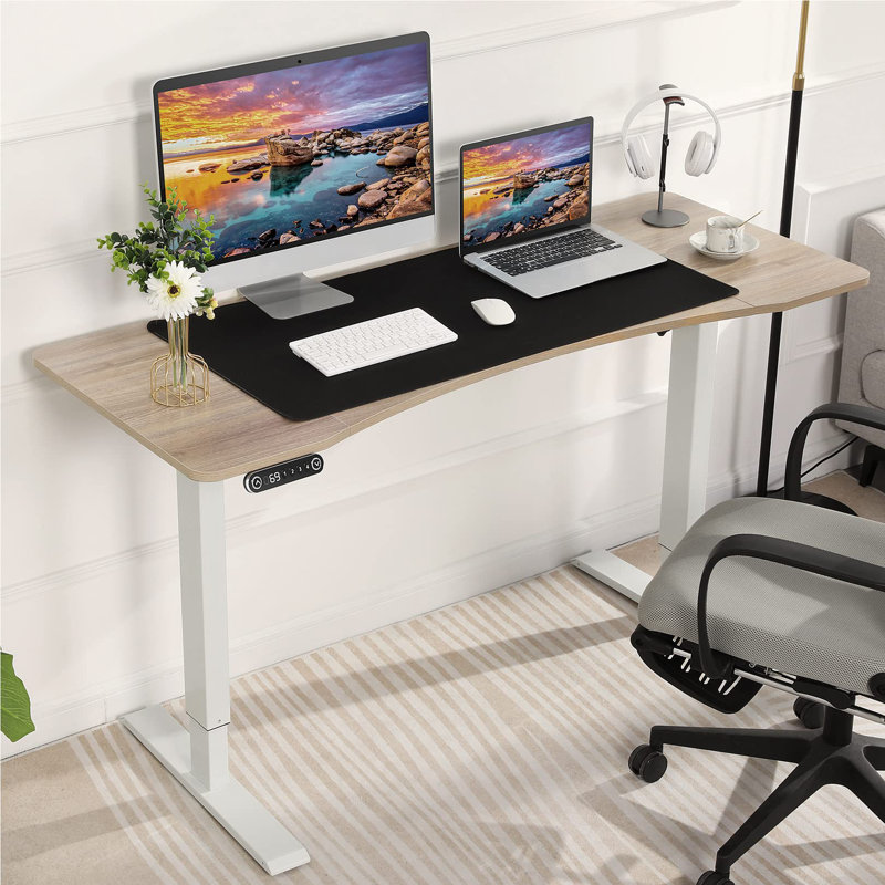 Bureau pour jouer courbé Huben, Beige / Blanc, H 27 po x l 55 po x P 24 po