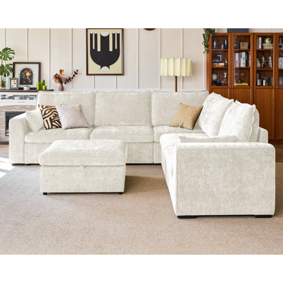 6-seater Oversized Modular Sofa Comfy Cloud Couch With Storage Chenille Deep Convertible Sectional Sleeper Sofa Bed Pet Friendly Covers Washable