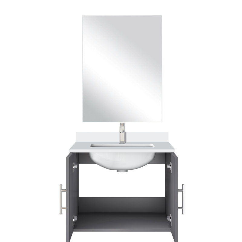Meuble-lavabo gris foncé pour salle de bain, 24 po L 22 po x P 22 po, comptoir en quartz blanc, robinet et miroir 18 po