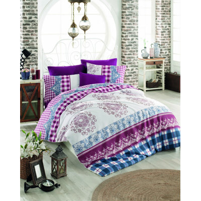 Ensemble de housse de couette 100% coton rose lime / blanc / vert