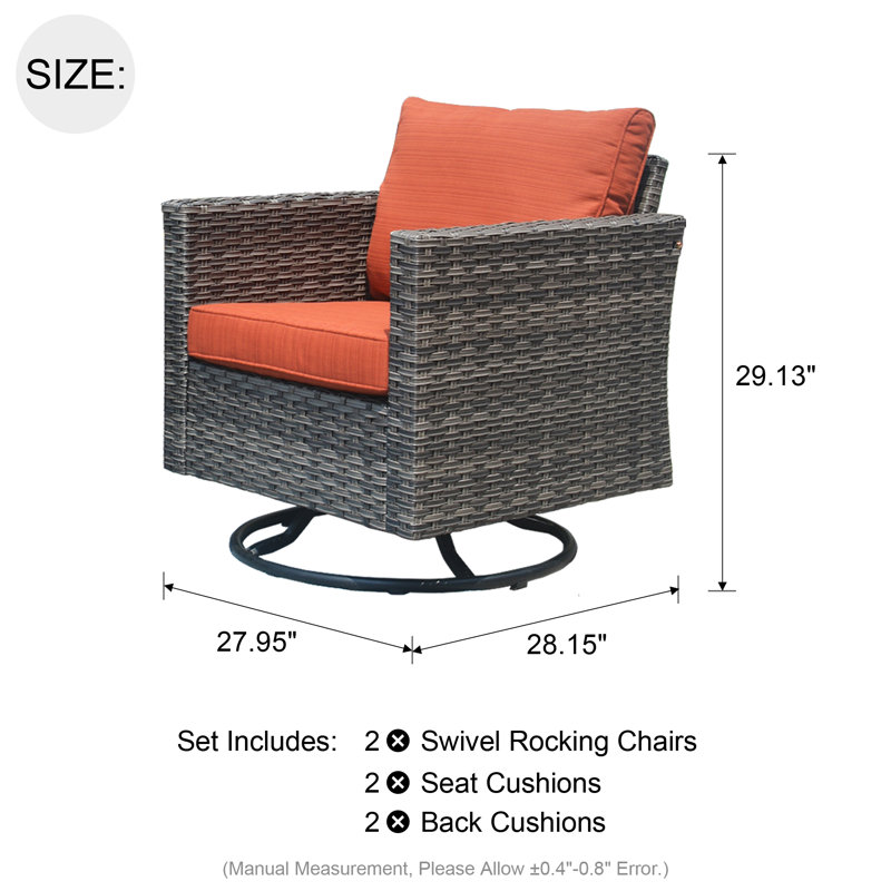 Osorio Swivel Wicker Outdoor Lounge Chair, Orange Red