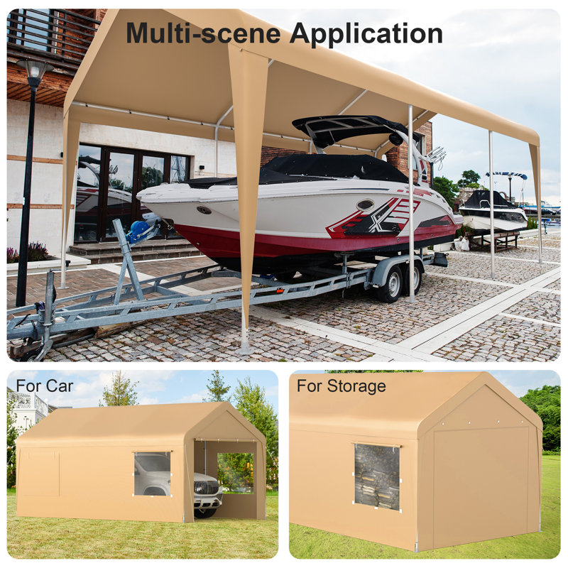 10' x 20' Beige Portable Carport with Windows