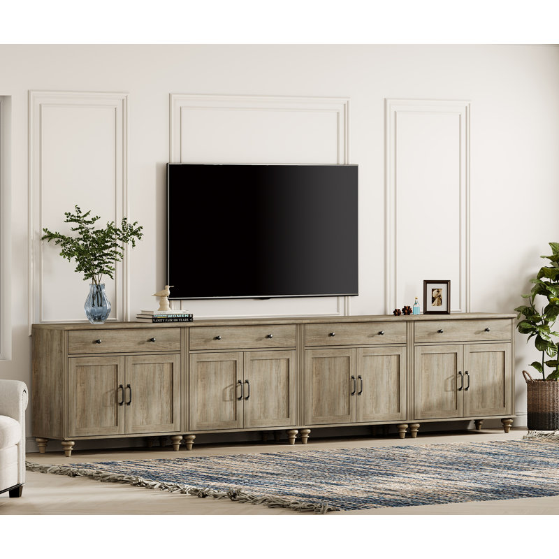 Farmhouse TV Stand For 75 Inch TV With 4 Doors And 2 Drawers, Wood Universal TV Stand With Storage Cabinets, Entertainment Center TV Console Table For Living Room, Bedroom, Wash Grey