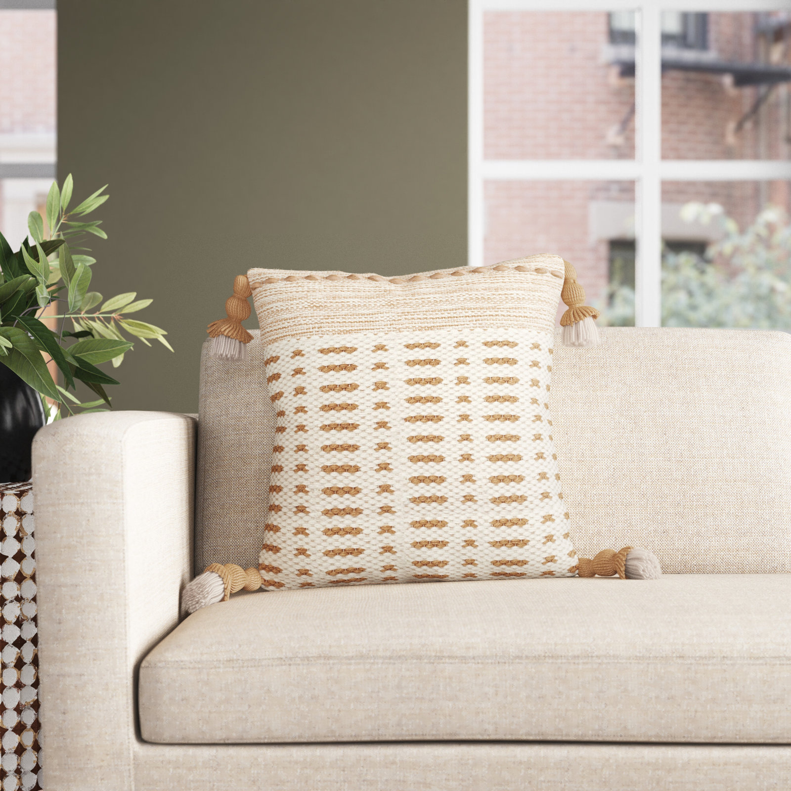 Nysa Geometric Indoor/Outdoor Throw Pillow, Gray/Ivory, No Fill