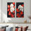 Hortensias monochromes avec feuilles rouges I - collection d'art mural floral 2 pièces