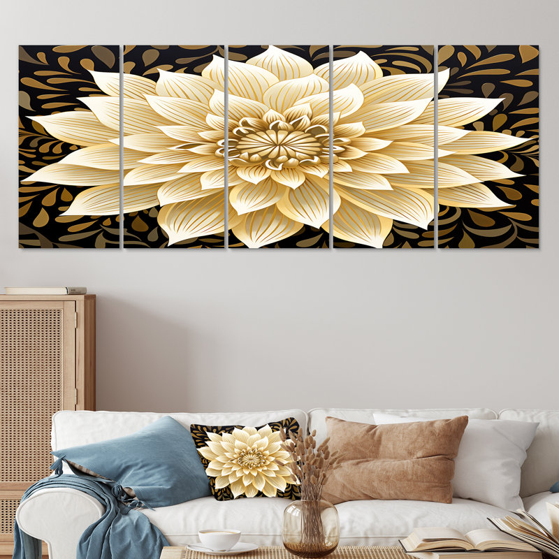 Erin - Dahlia, art mural sur toile 5 pièces, H 28 po x l 60 po