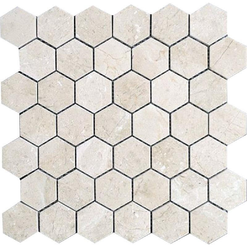 11.8 x 11.8 Crema Marfil Marble Straight Edge Honeycomb Mosaic Tile