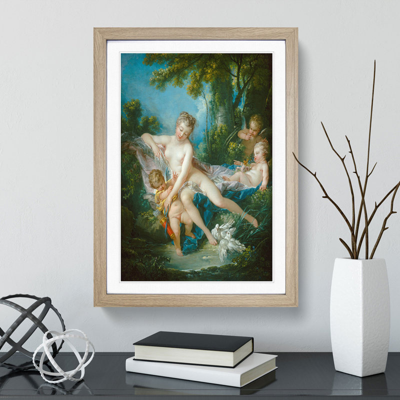 The Bath of Venus Consoling Love by Francois Boucher - Picture Frame Painting, 36cm H x 27cm W x 2cm D, Oak Framed