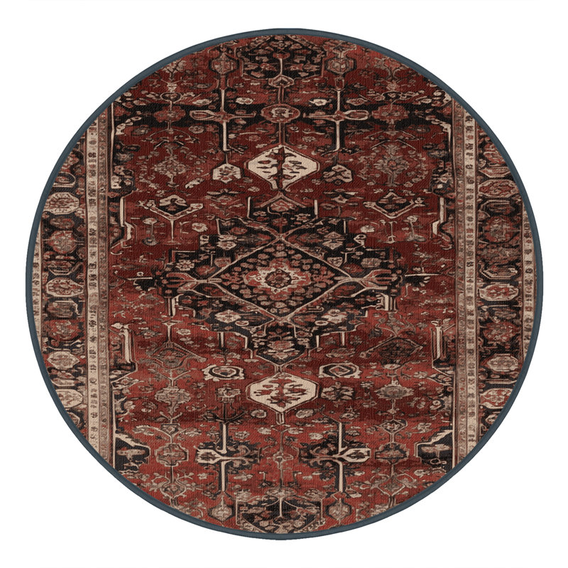 Machine Washable Persian Brown Area Rug, Round 6' x 6'