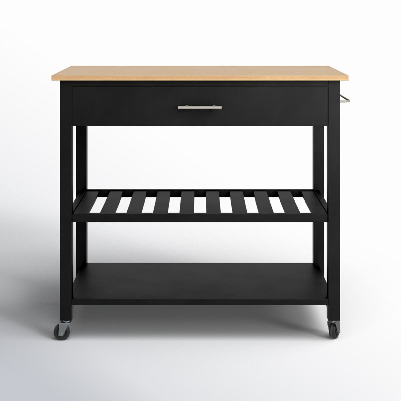 Aresha Wood Kitchen Island, Black