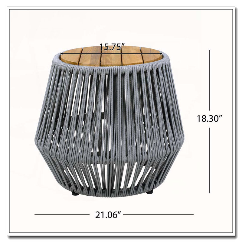 Table d'appoint en bois d'acacia avec base en corde beige, Gris, teck