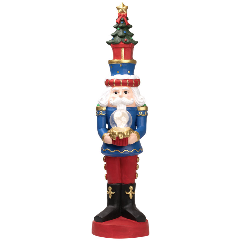 Traditional LED Lighted Nutcracker Soldier with Christmas Tree - 32" - Red, Blue, and Gold