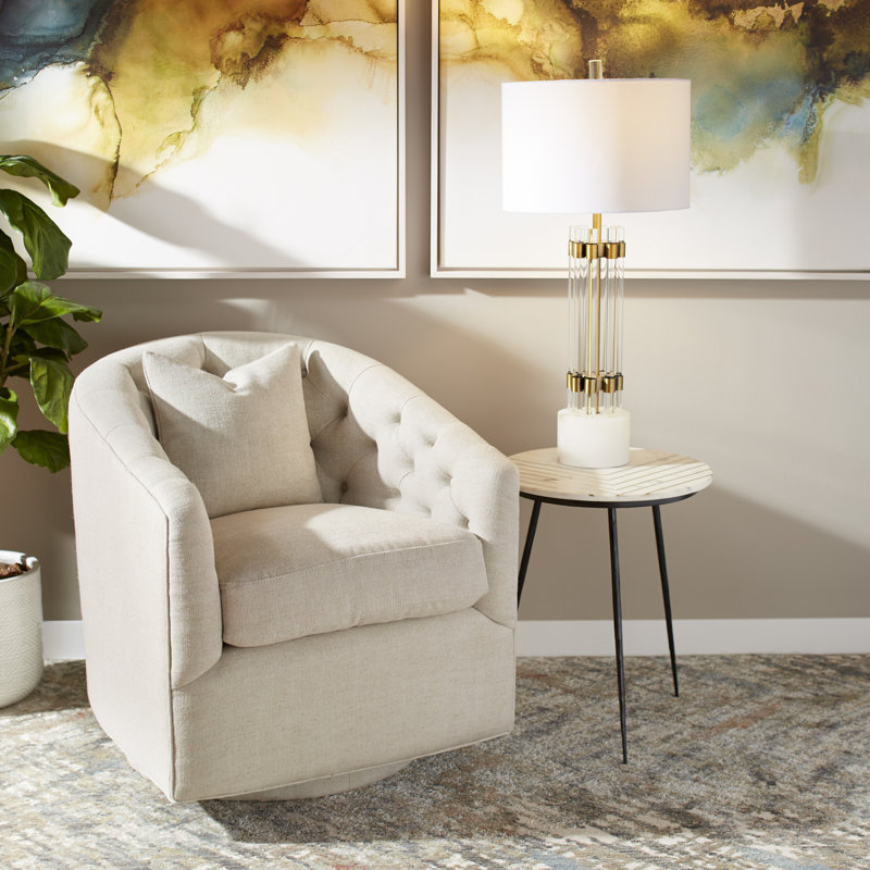 Contemporary Swivel Accent Chair in Sophisticated Gray with Wood Base
