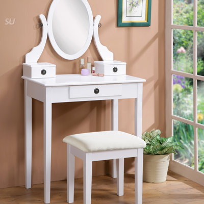 Landisburg Wood Moniya Makeup Vanity Table And Stool Set