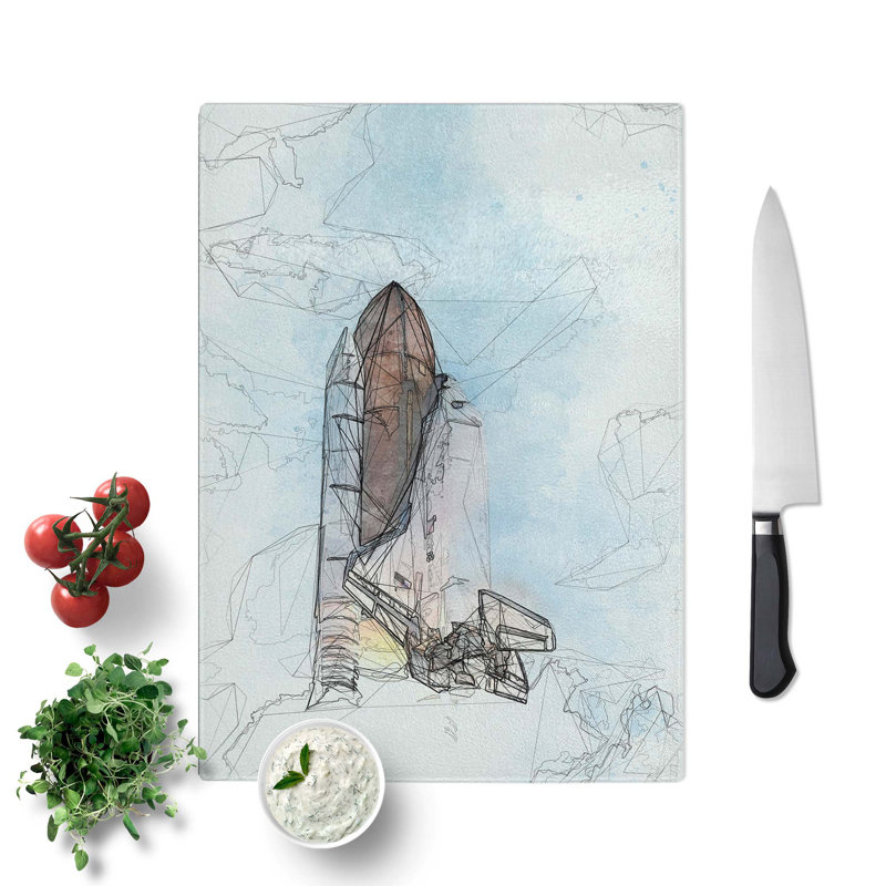 Tempered Glass Atlantis Space Shuttle Chopping Board, 28.5 cm W x 39 cm L