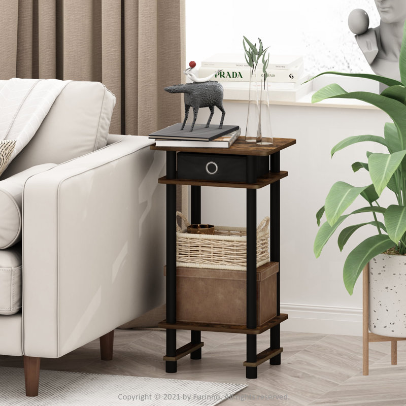 Asid End Table Set with Storage, Amber Pine/Black