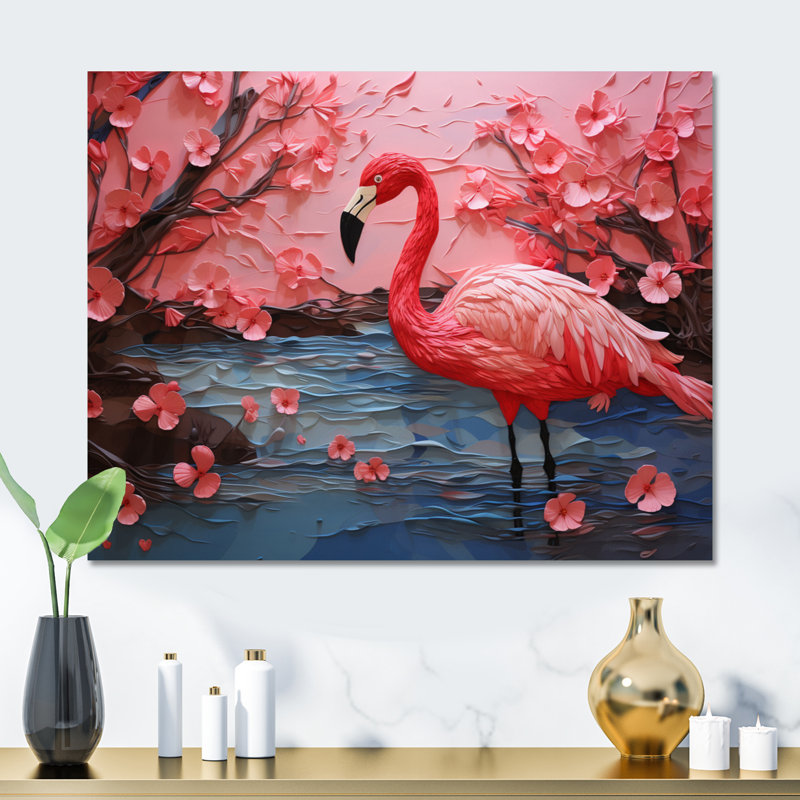Décoration murale flamant rose Elegance in Pink III - Animaux, H 12 po x l 20 po x P 1 po