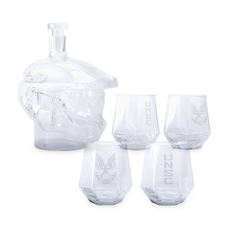 Halo Master Chief Helmet Glass Whiskey Decanter Set with Glasses