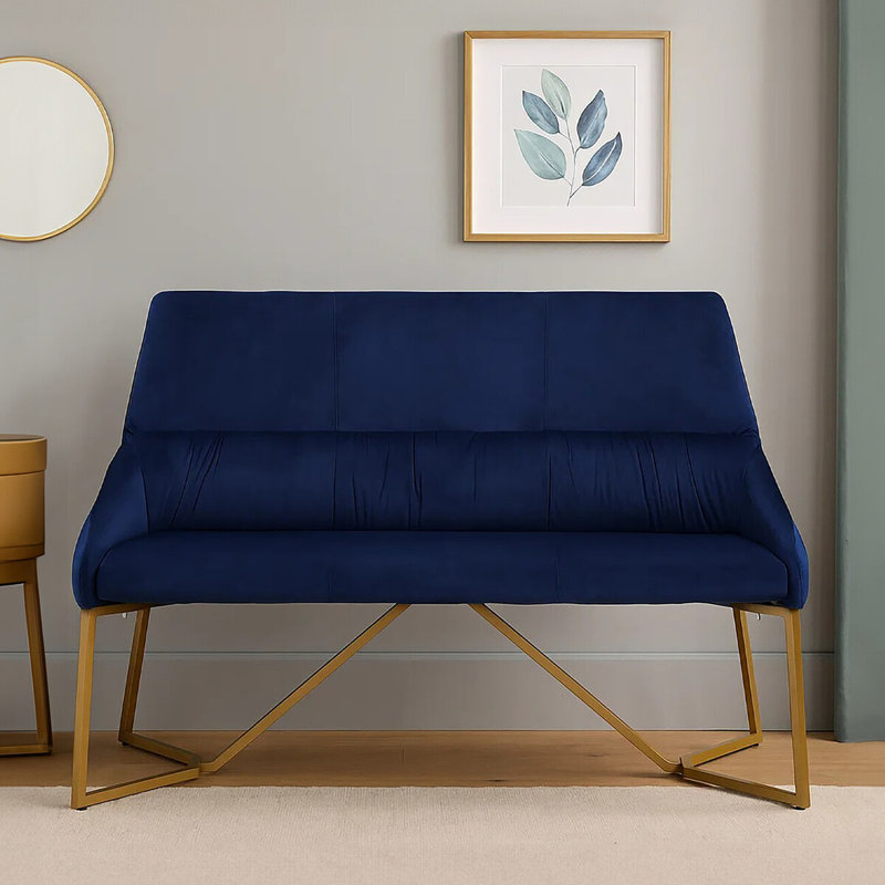 Auxter Velvet Upholstered Bench, Navy