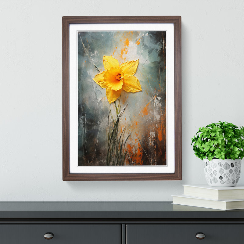 Daffodil Flower Action Painting - Framed Print, Walnut Framed, 64cm H x 46cm W