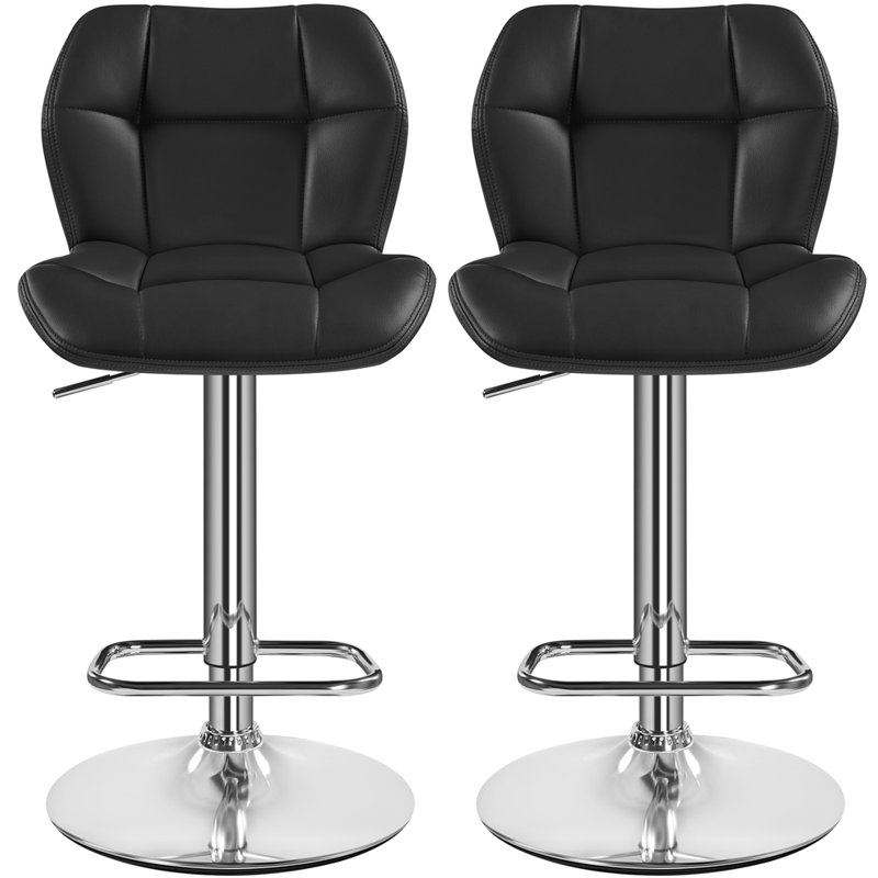color Height Adjustable Modern Faux Leather Swivel Bar Stools, Black
