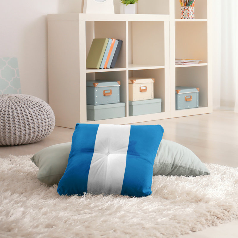  Coussin de sol touffeté, 30 po x 30 po, Bleu poudre / Blanc