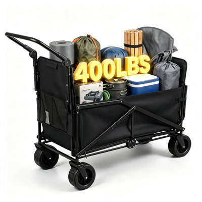 FW01-BK Black Heavy-Duty Folding Utility Wagon, 3-Mode Collapsible Garden Cart for Yard Work Fishing Tailgating