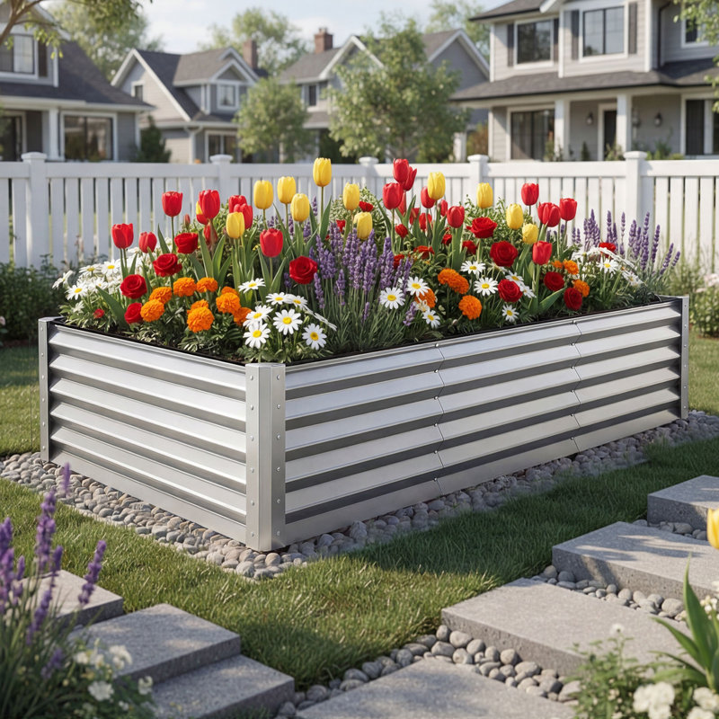 Lit de jardin surélevé d'extérieur en métal avec gants Seiter 8X4x3ft, argent, Silver, H 36 po x l 96 po x P 48 po