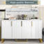 Buffet moderne avec quatre portes, poignées et pieds en métal et armoire de cuisine à tablettes réglables-1312506707