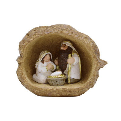 Résine coquille de noix dorée avec la Sainte Famille - Figurines de crèche de Noël décoratives élégantes pour Noël, utilisation de table colorée à l'intérieur, parfaite pour la décoration de la maison, les cadeaux et les cadeaux d'hôtesse