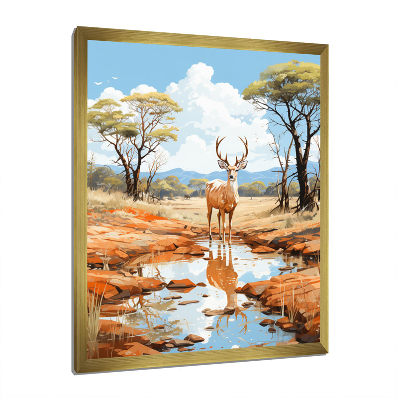 Woodland Deer Wanderers II, H 32 po x l 16 po x P 1 po, Cadre doré à une seule photo