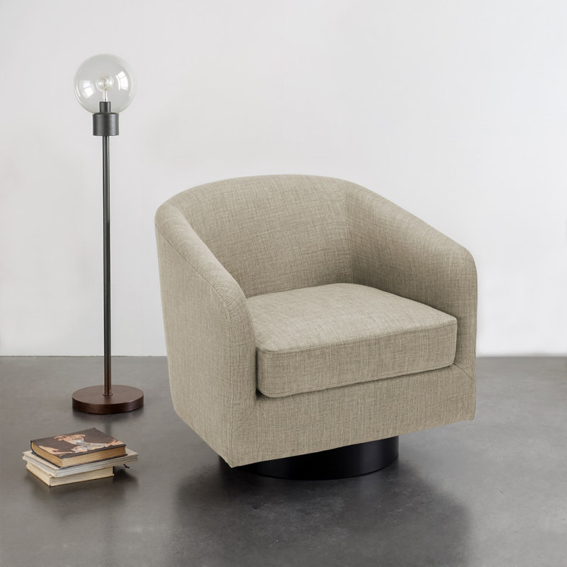 Fauteuil demi-tonneau pivotant avec cadre en bois massif Applewold, Tissu brun clair